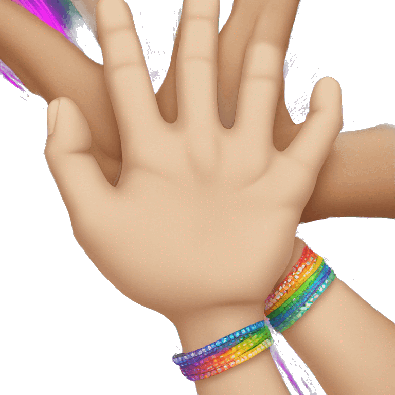 light skin arm with many rainbow bracelets on emoji