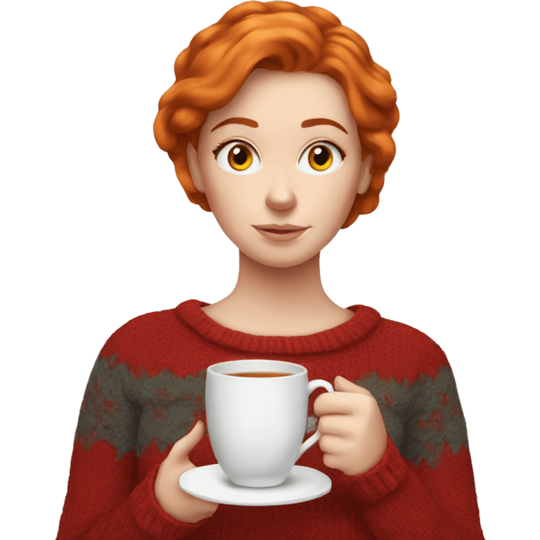 White girl red hair in a sweater sipping tea  emoji