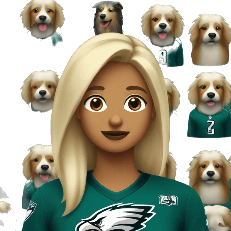 Blonde girl in eagles jersey with her Shetland sheepdog  emoji