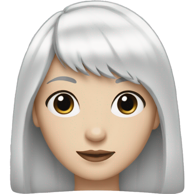 Woman who has white skin and half black hair and half White hair and bangs  emoji