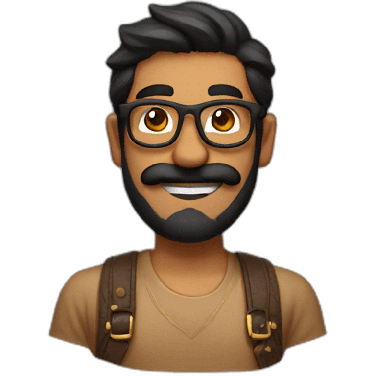 mario with golden glasses and black beard, indian skin tone emoji