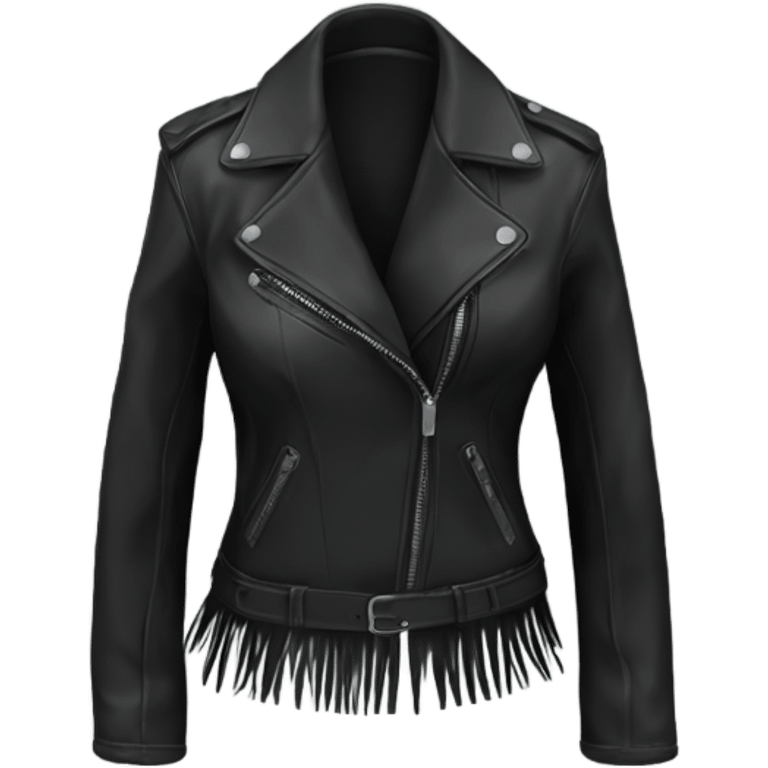 black womens leather jacket with fringe emoji