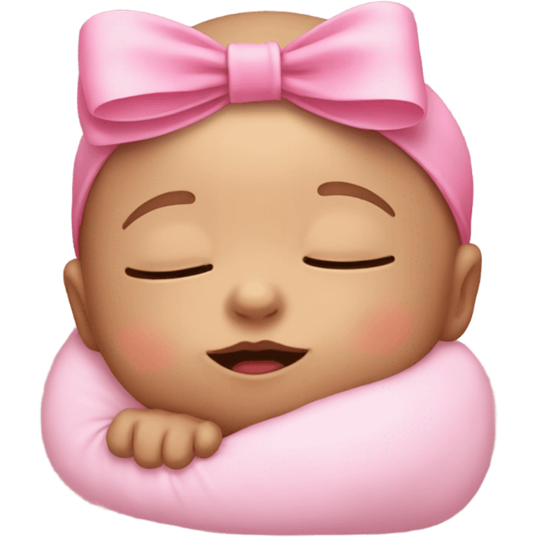 small baby sleeping with pink bow emoji