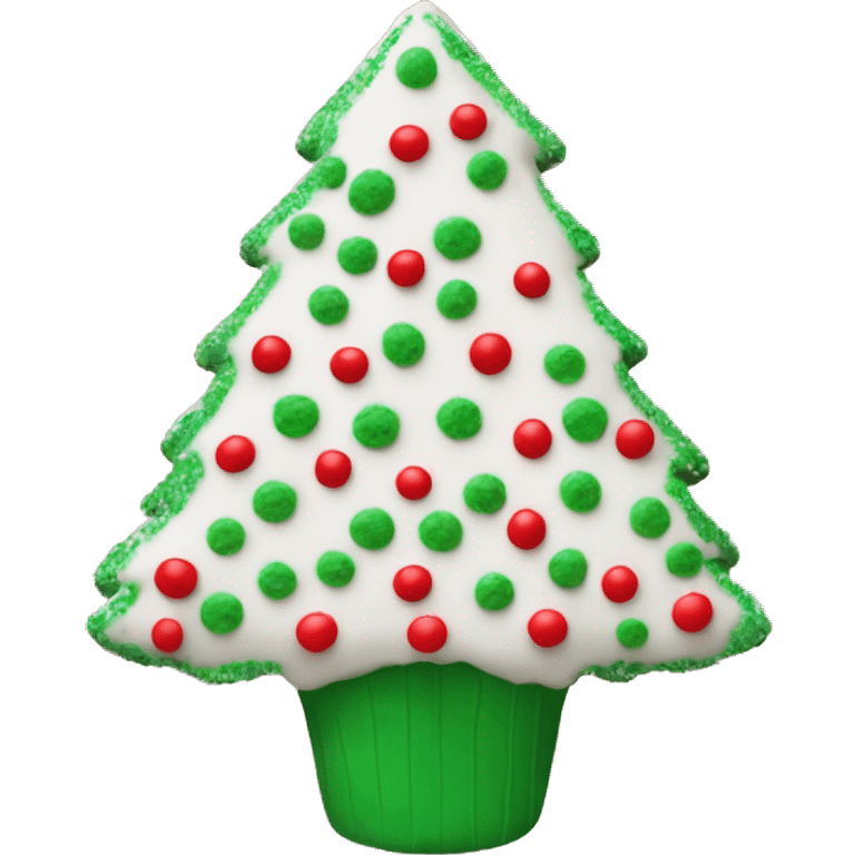 white christmas tree snack cake with red icing and green sprinkles  emoji