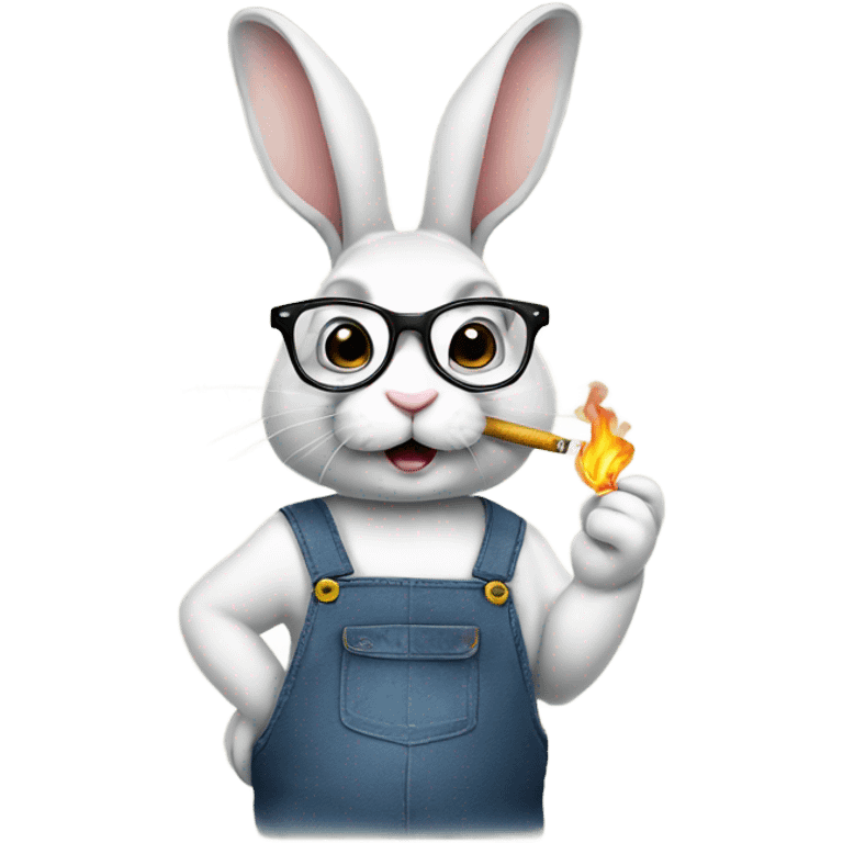 Rabbit wearing overalls and glasses and smoking a cigarette  emoji