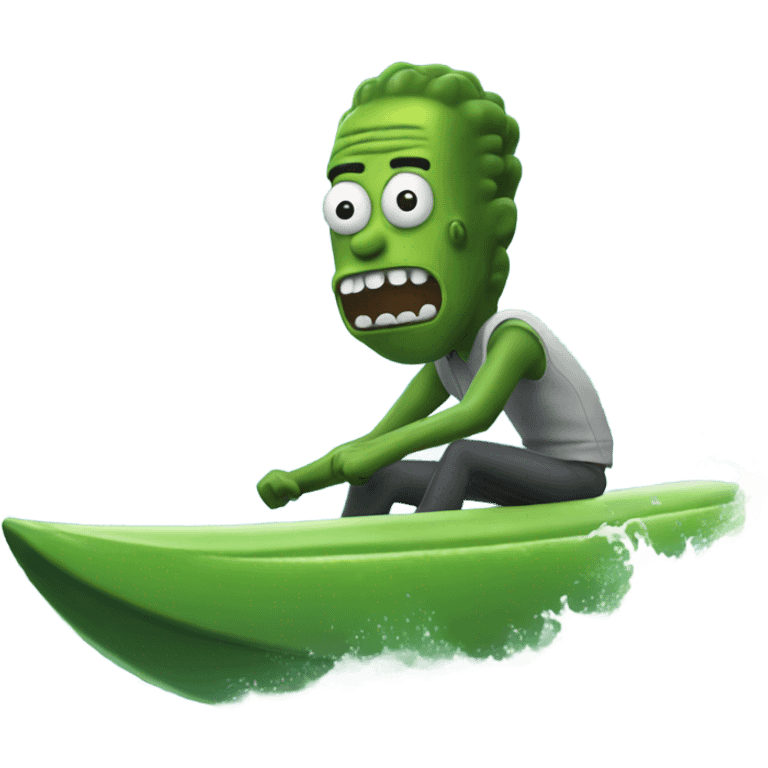 Pickle rick riding a wave emoji