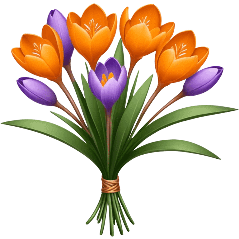 luxuriant, bouquet Crocus Orange, stem, leaf emoji