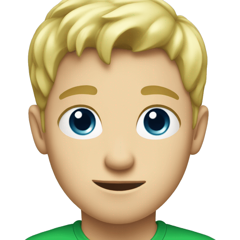 Blue eyed blonde boy in green shirt emoji