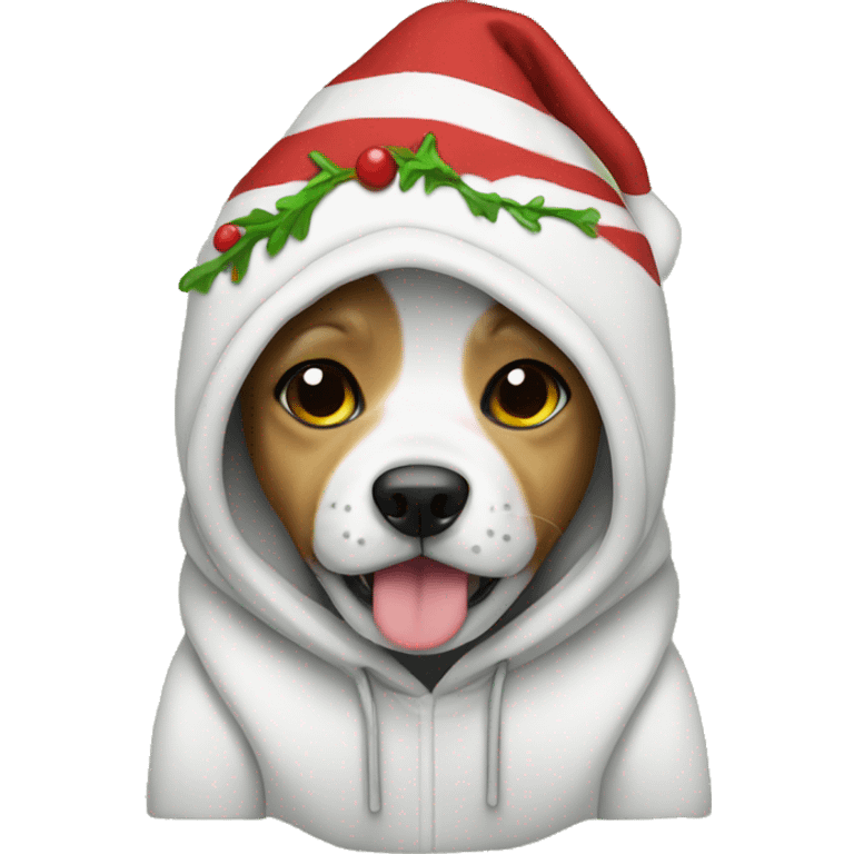 Cute dog with christmans hoodie emoji