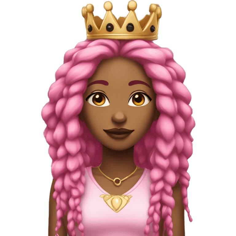 Black woman with long, blonde dreadlocks with pink highlights, and pink and black fox ears, wearing a pink and gold crown with six points emoji