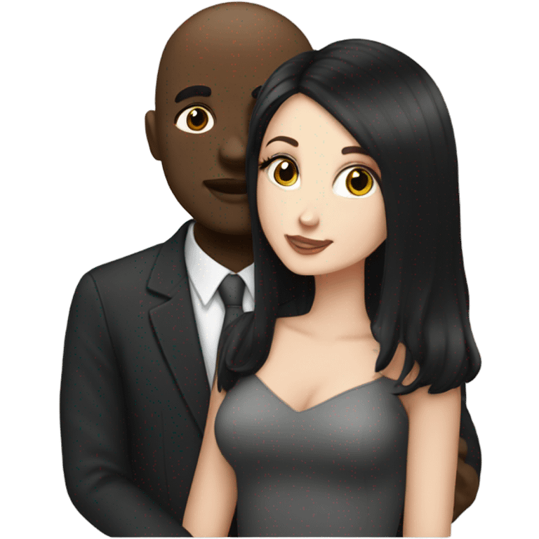 White girl dark hair kissing bald black man emoji