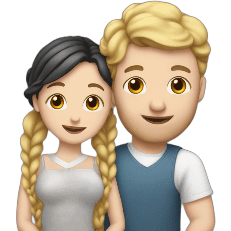 White Man loves white woman with pigtails, heart between them emoji