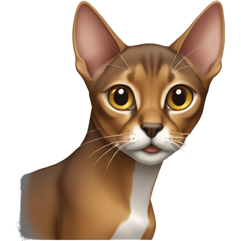 A grey and brown Abyssinian cat with a left canine tooth sticking out from the side more than the right one emoji