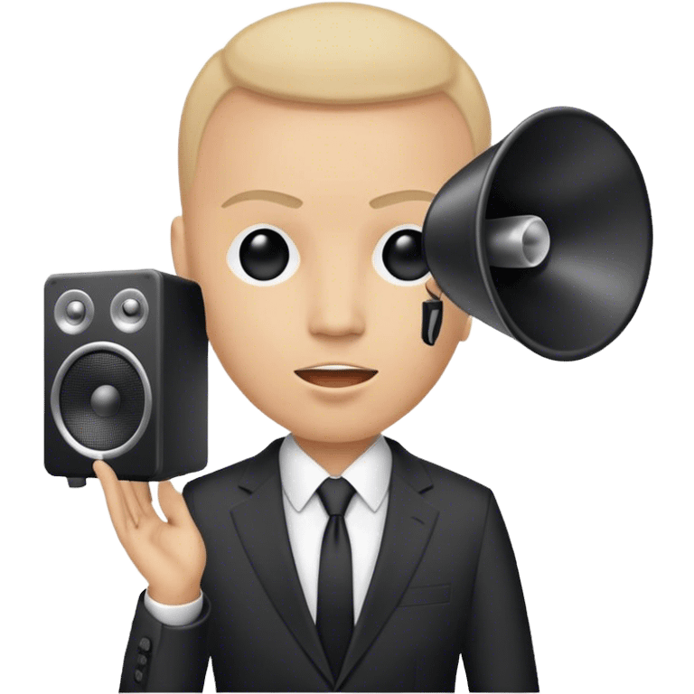 A man with a suit with a speaker instead of a head emoji