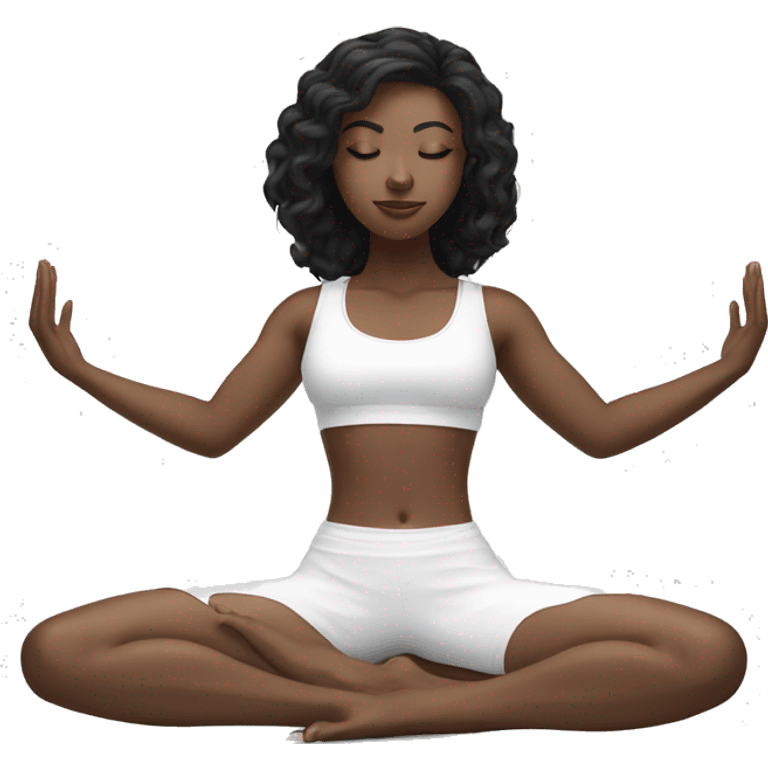 black hair white girl practicing yoga in white outfit emoji