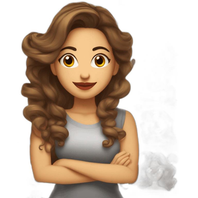 mujer latina con piel blanca, con cabello liso cafe, ojos cafes y una expresion muy alegre emoji