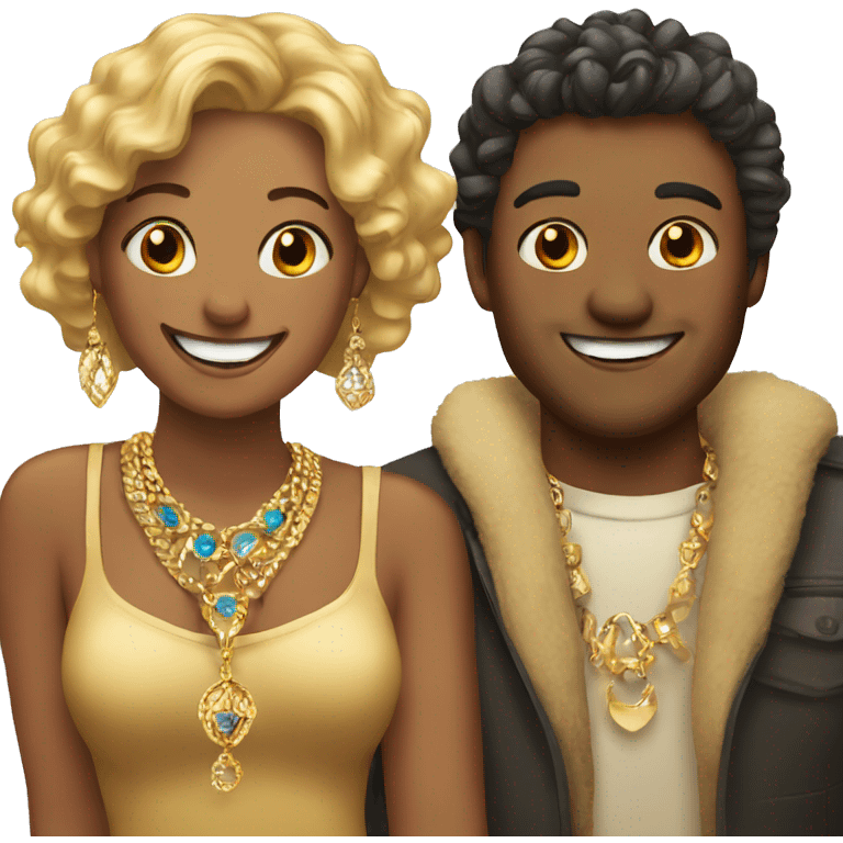 smiling couple with jewelry emoji