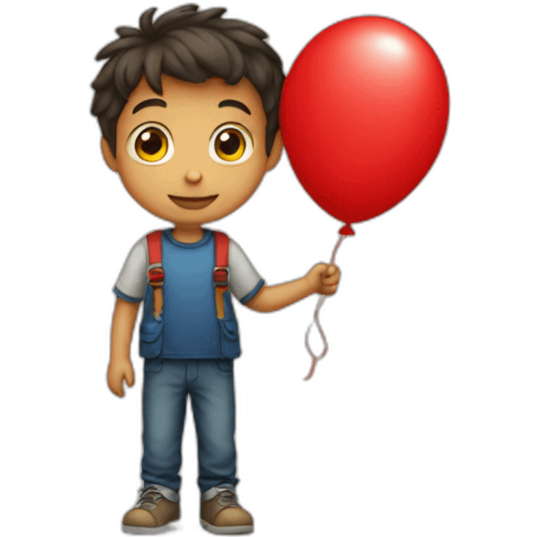 a small boy with red balloon emoji