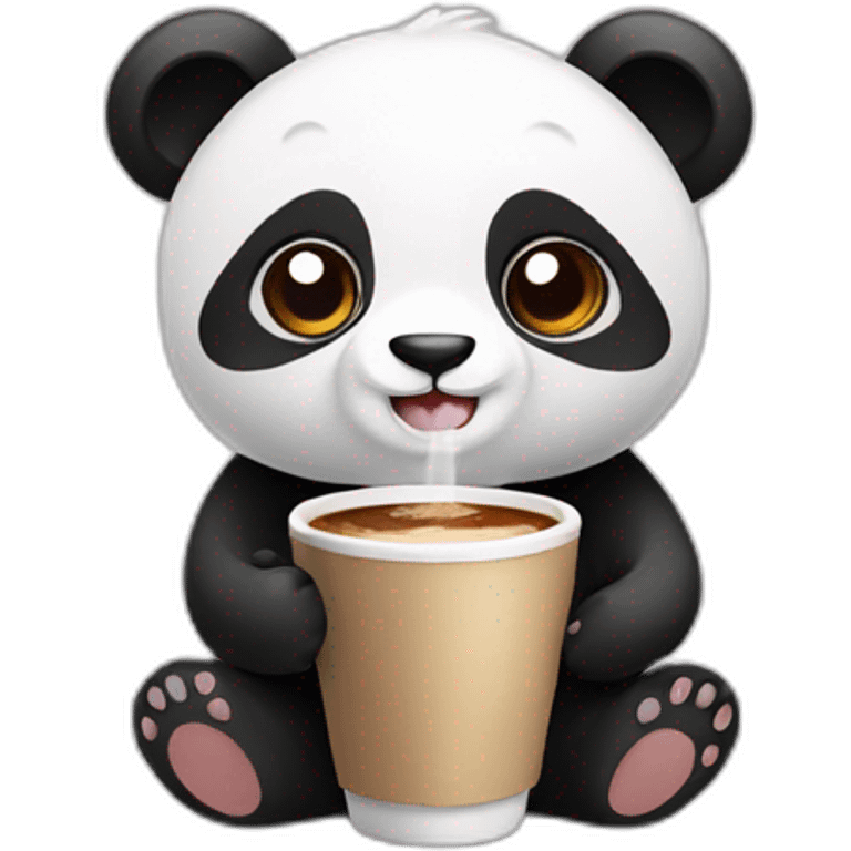 cute panda with cup of coffee  emoji