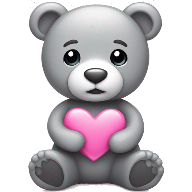 Grey teddy bear with pink heart  emoji