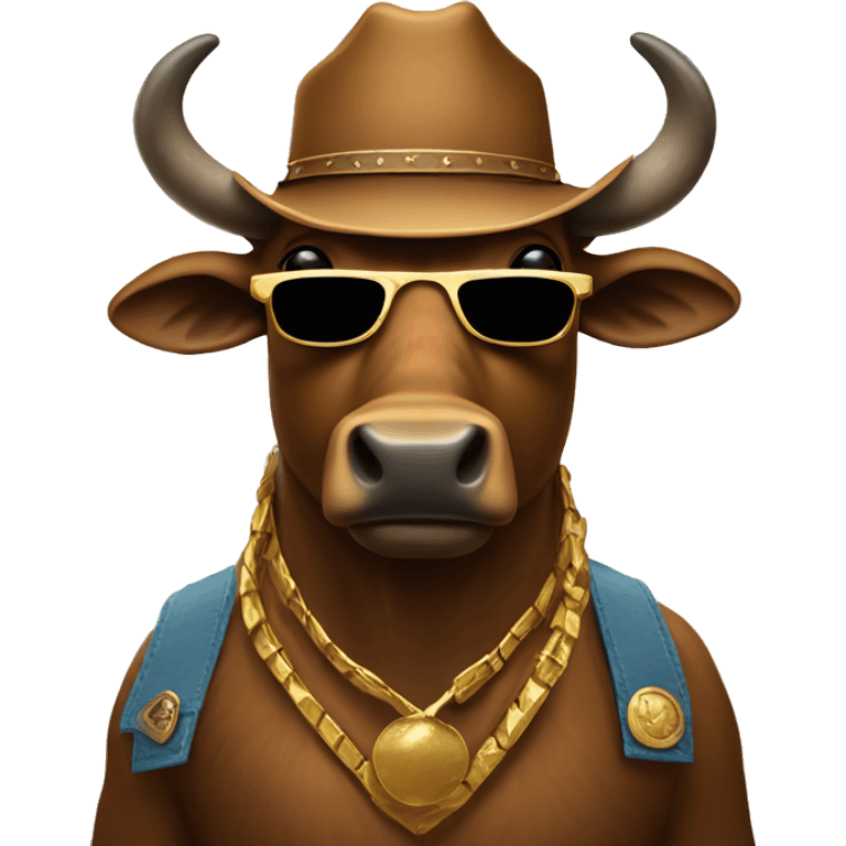 Brown buffalo with cowboy hat and gold sunglasses  emoji