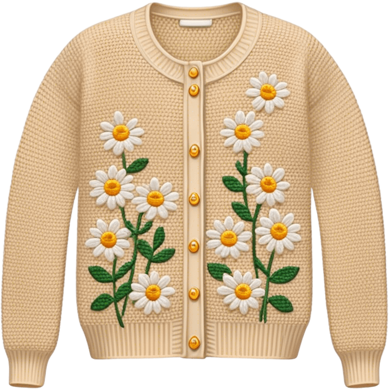 beige crocheted cardigan embroidered with small daisies emoji