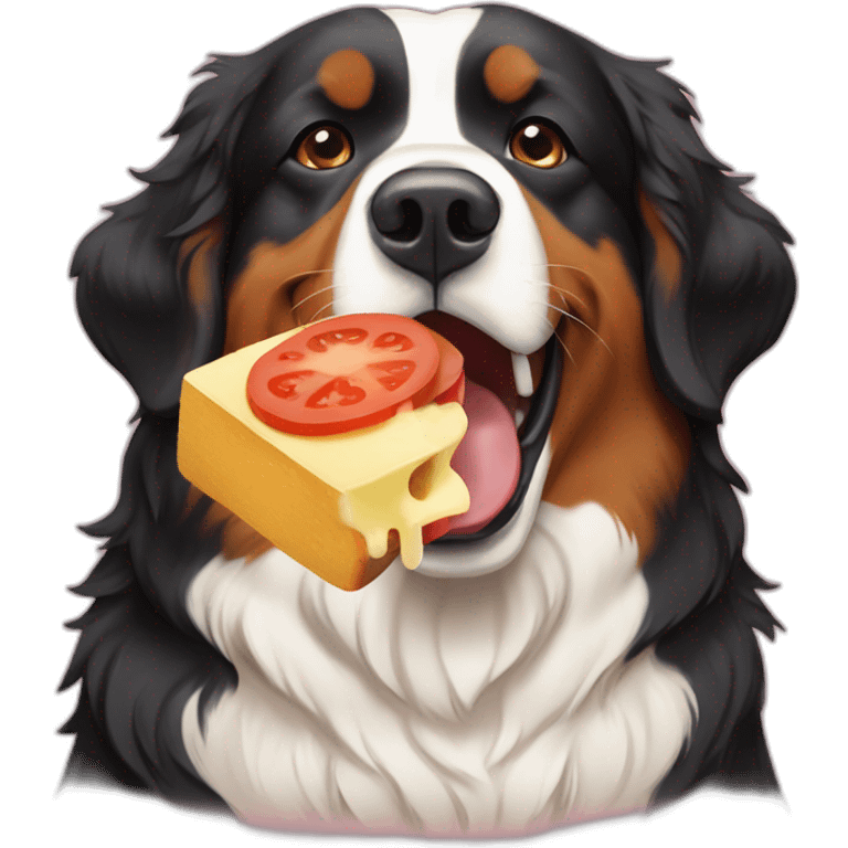 bernese mountain dog eating swiss raclette emoji