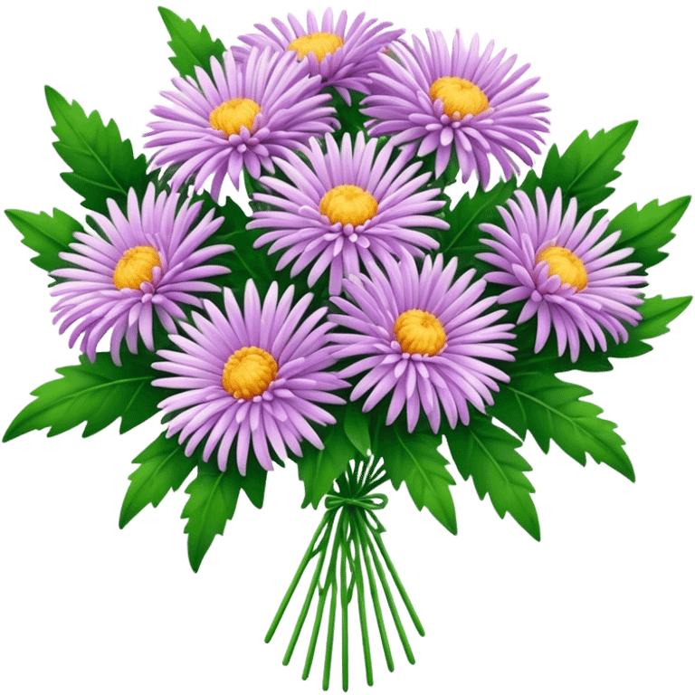 big bouquet Aster flower, stem, leaf emoji