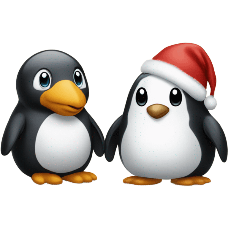 Holland lop rabbit stood with a penguin at Christmas  emoji