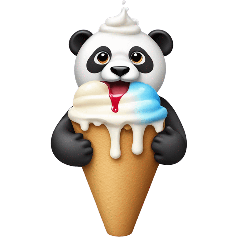 Panda eating ice cream that is melting down the cone emoji