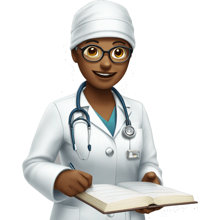 Doctora con lentes y un cuaderno  emoji