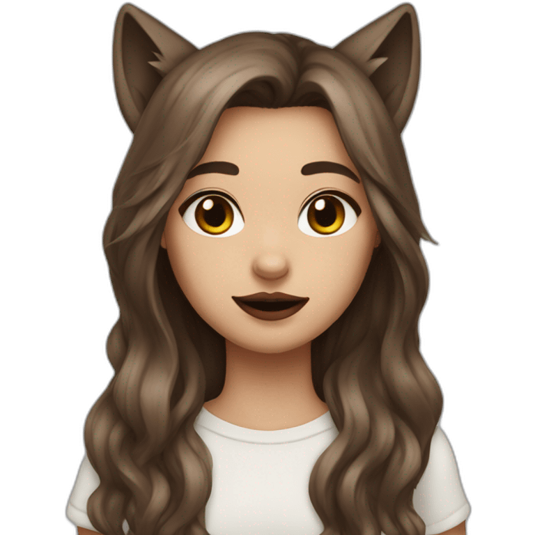  girl brown long hair lipstick wolf ears  emoji