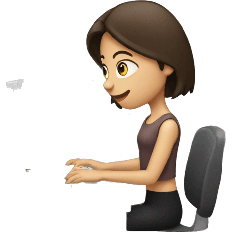 brunette girl typing on computer  emoji