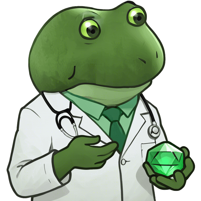 bufo doctor holding a green gem, full doctor outfit emoji