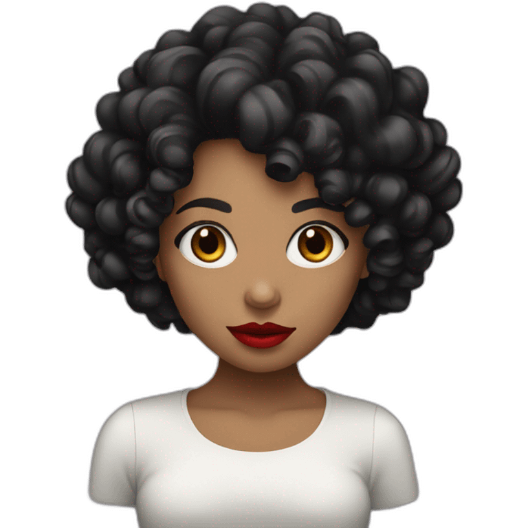 A girl with red lips and black curly hair emoji