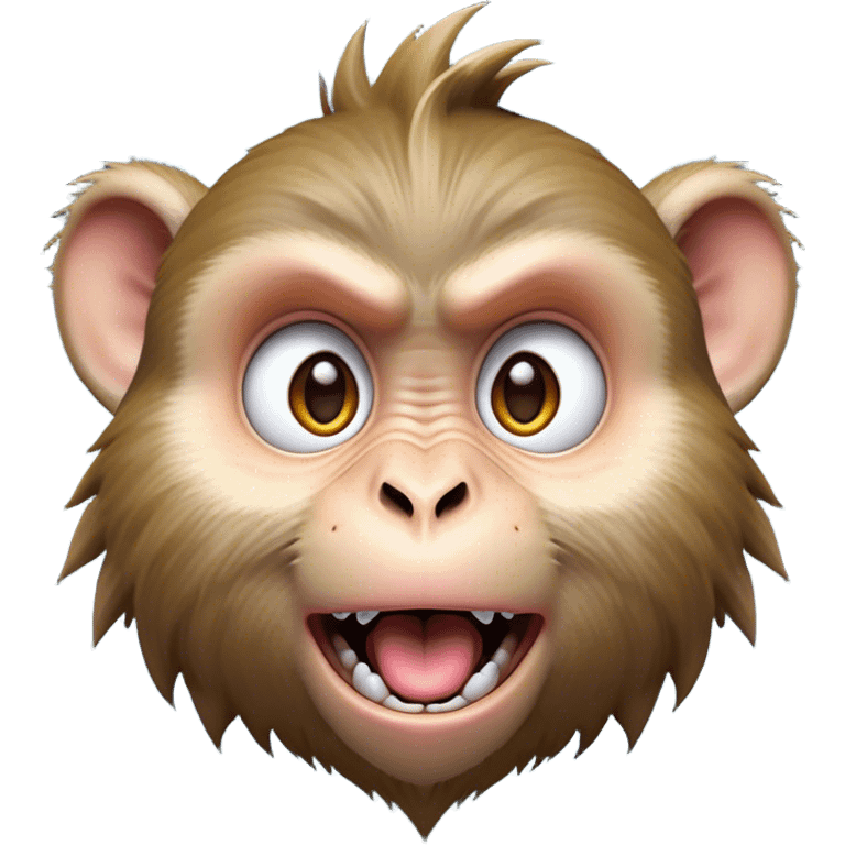 Cinematic Comical Macaque Portrait Emoji, Head tilted dramatically with an exaggerated, shocked expression and a raised eyebrow, featuring a lively, nimble build with spiky fur and wide, comically expressive eyes, Simplified yet hilariously animated features, highly detailed, glowing with a slightly sassy, vibrant glow, high shine, dramatic yet playful, stylized with an air of cheeky primate attitude, soft glowing outline, capturing the essence of a meme-worthy macaque that looks ready to deliver a playful side-eye into viral fame! emoji