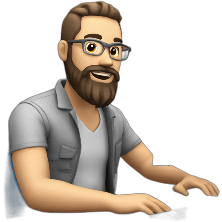 3d artist with beard sit on the PC with graphic tablet emoji