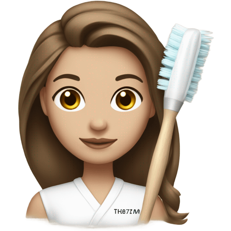 Brown haired esthetician with hair down wearing white head band holding fan brush emoji