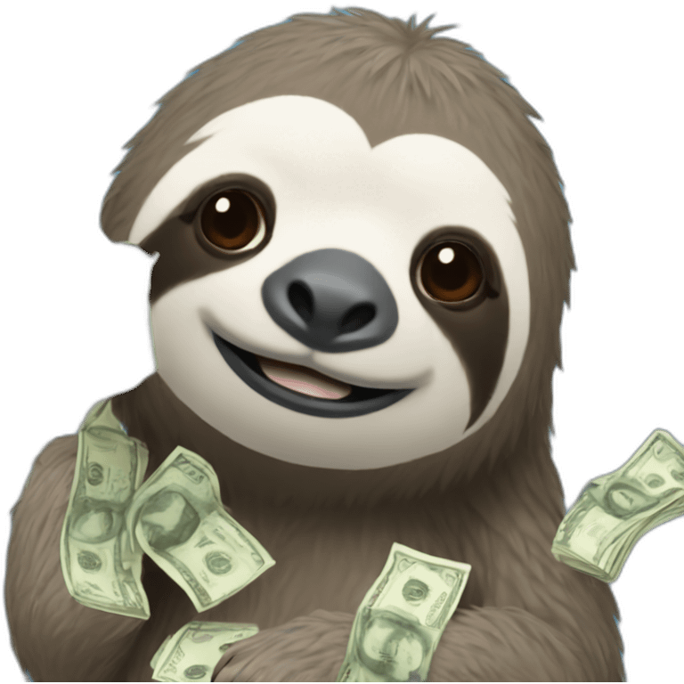 blue and white sloth with a wad of money emoji