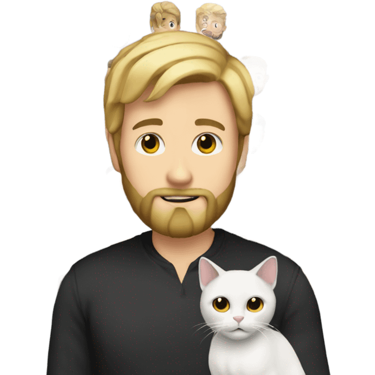 White guy blonde hair Black beard holding gray cat emoji