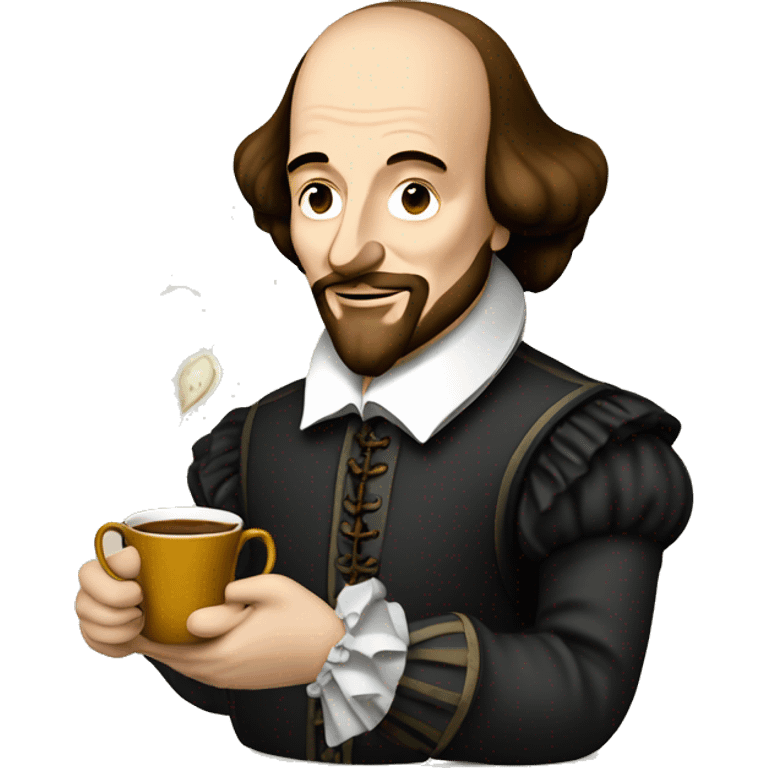 William Shakespeare holds a cup of tea in his hand emoji