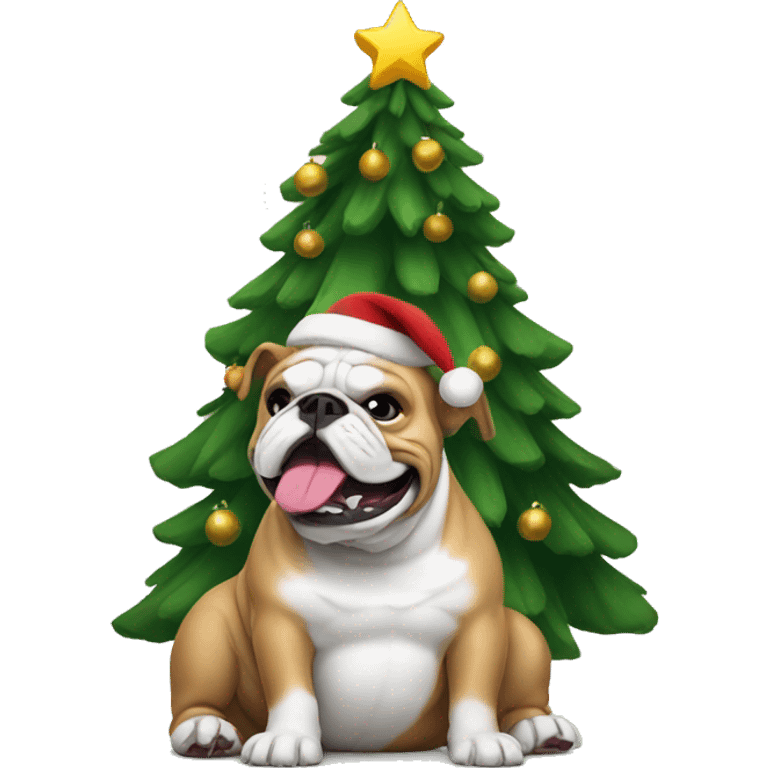 Bulldog with Christmas tree emoji