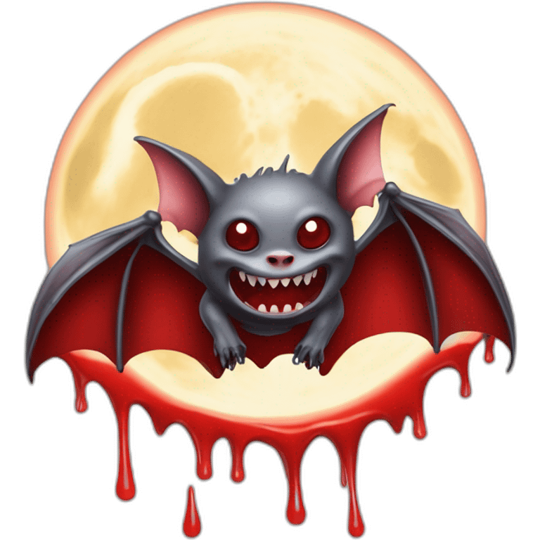 flying mad vampire bat front of realistic full moon dripping red slime from mouth emoji