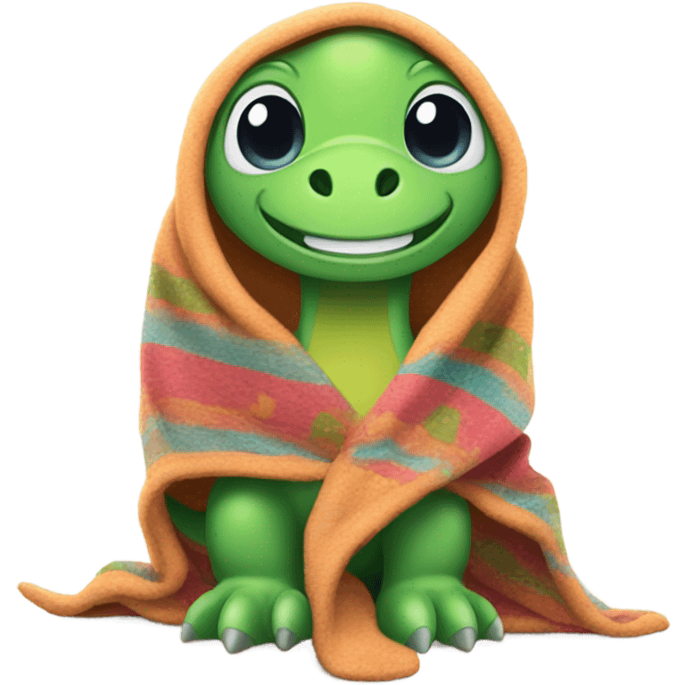 Can you please create an emoji of a cute dinosaur wrapped in a blanket emoji