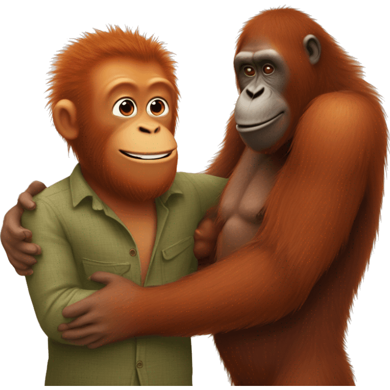 Orangutan hugging a human ginger man  emoji