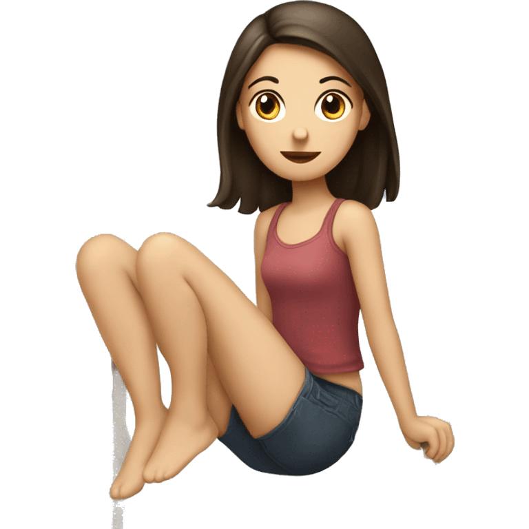 A brunette girl sits on the twine emoji