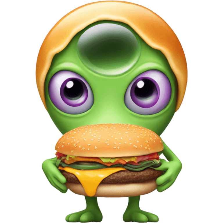 Alien eat a burger emoji