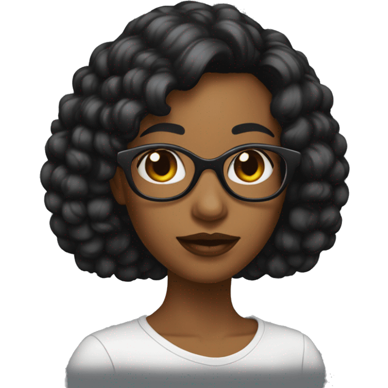 femme noire cheveux long marron, yeux marron avec des lunettes  emoji