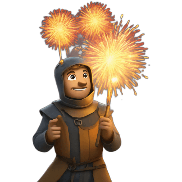 medieval Pyrotechnician seeing some fireworks go off in front of him emoji