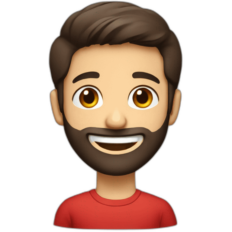 italian boy with red shirt, defined beard and dark brown short straight hair smiling with teeth emoji